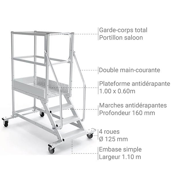Plateforme roulante 5 marches - Hauteur max. de travail 3.00m - PTF105PT-P - 3
