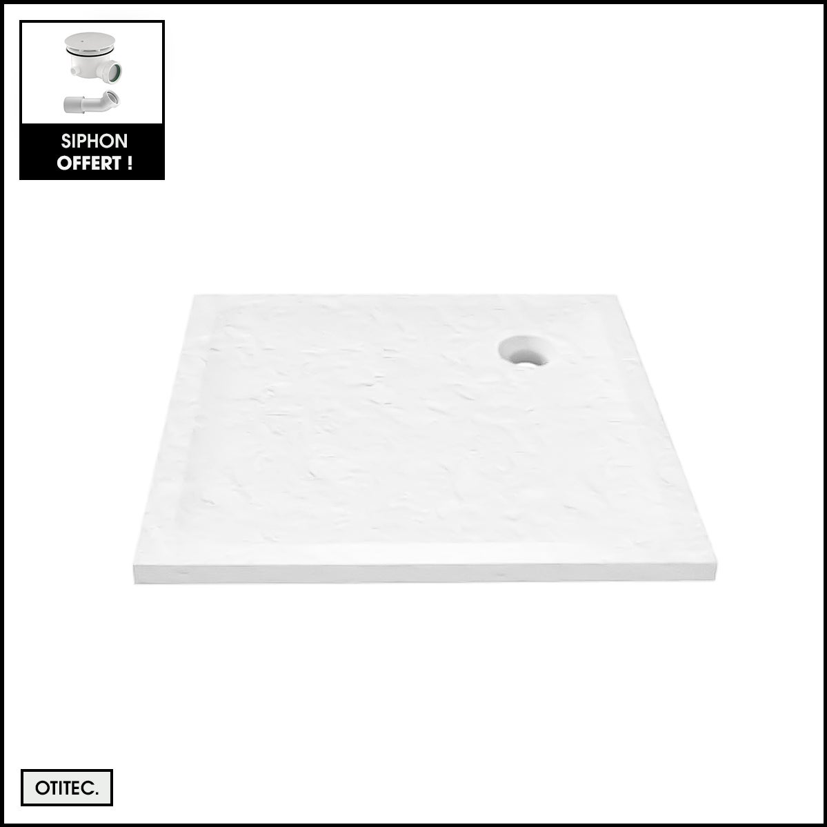 Receveur de Douche Carré - 80 x 80 x 4,5 cm - Blanc Effet Pierre - avec Siphon OFFERT - MOON STONE - 2