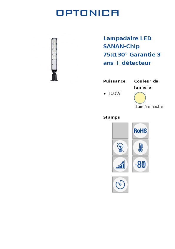 Lampada a LED 100W - SANAN-CHIP - IP65 - 4000K - 75x130 ° - Nero - 4