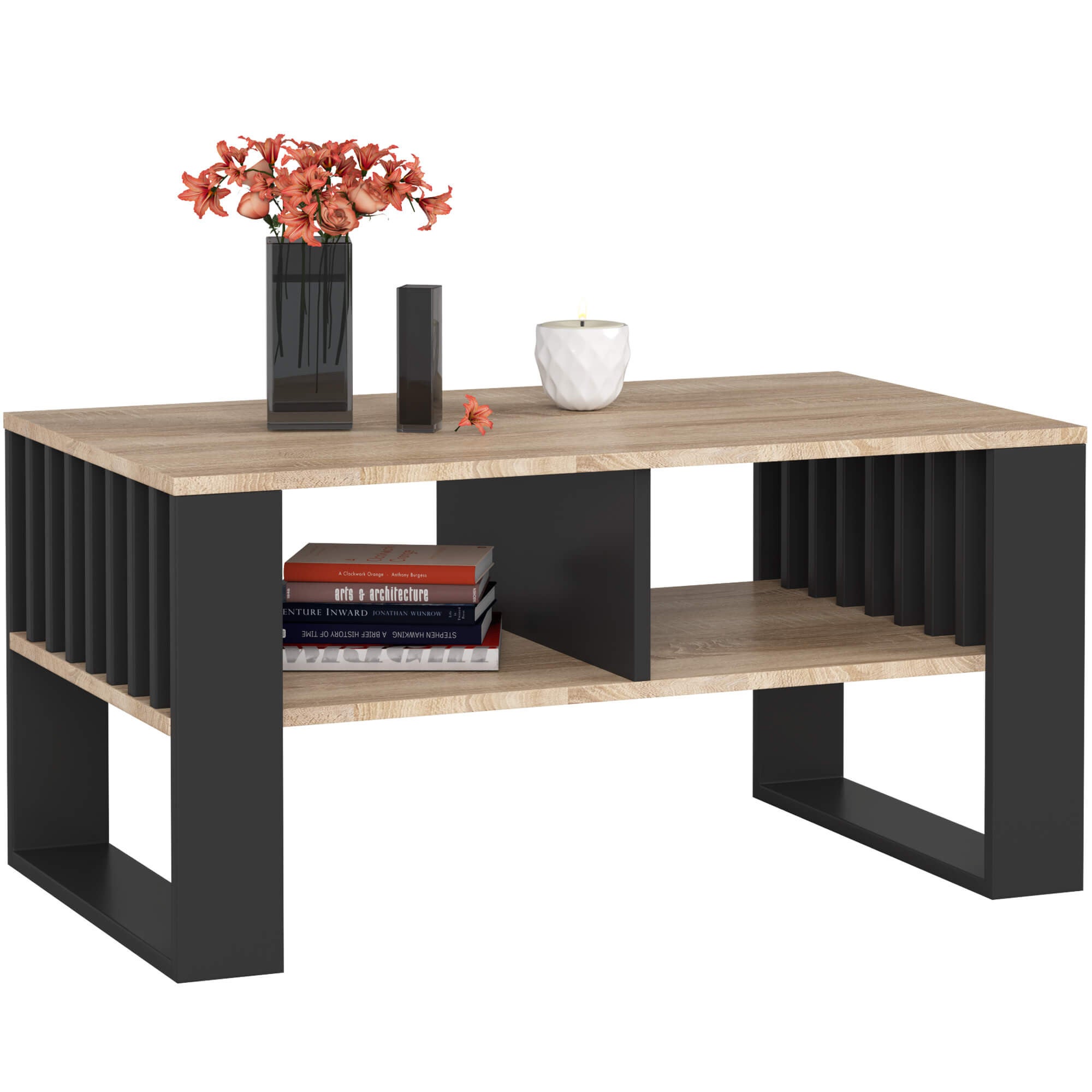 Stolik kawowy AKORD ROCKFORD Dąb Sonoma 92 cm nogi kolor Czarny 92x53x45 cm