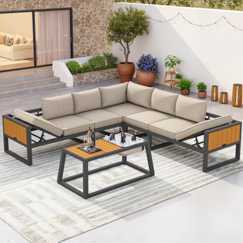 Sofá modular exterior ferro cinza, encostos/braços reclináveis, balde gelo, almofadas 10cm, jardim/varanda/piscina - 3