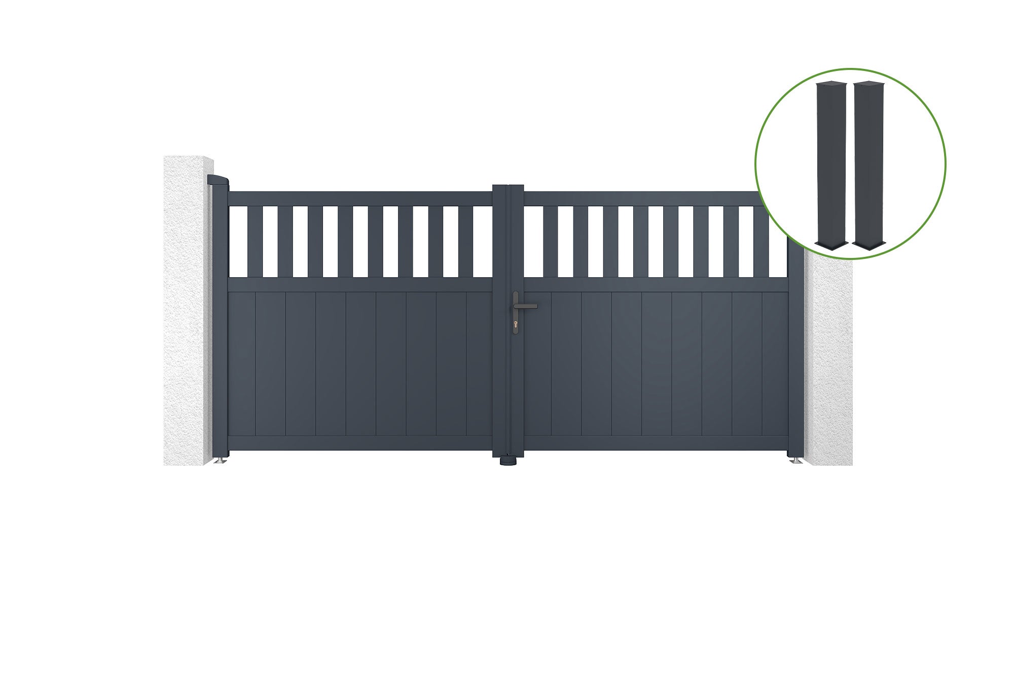 Brama skrzydłowa 3m SANTIS wys. 140cm aluminium szare + 2 słupki 20x20cm wys. 16