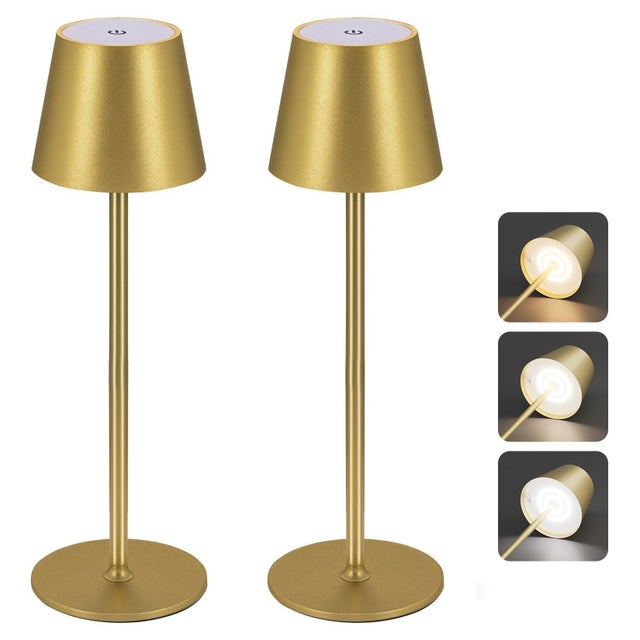 Lot de 2 lampes de table sans fil, lampe de bureau LED rechargeable, lampe tactile sans fil à 3 températures de couleur, lampe de chevet