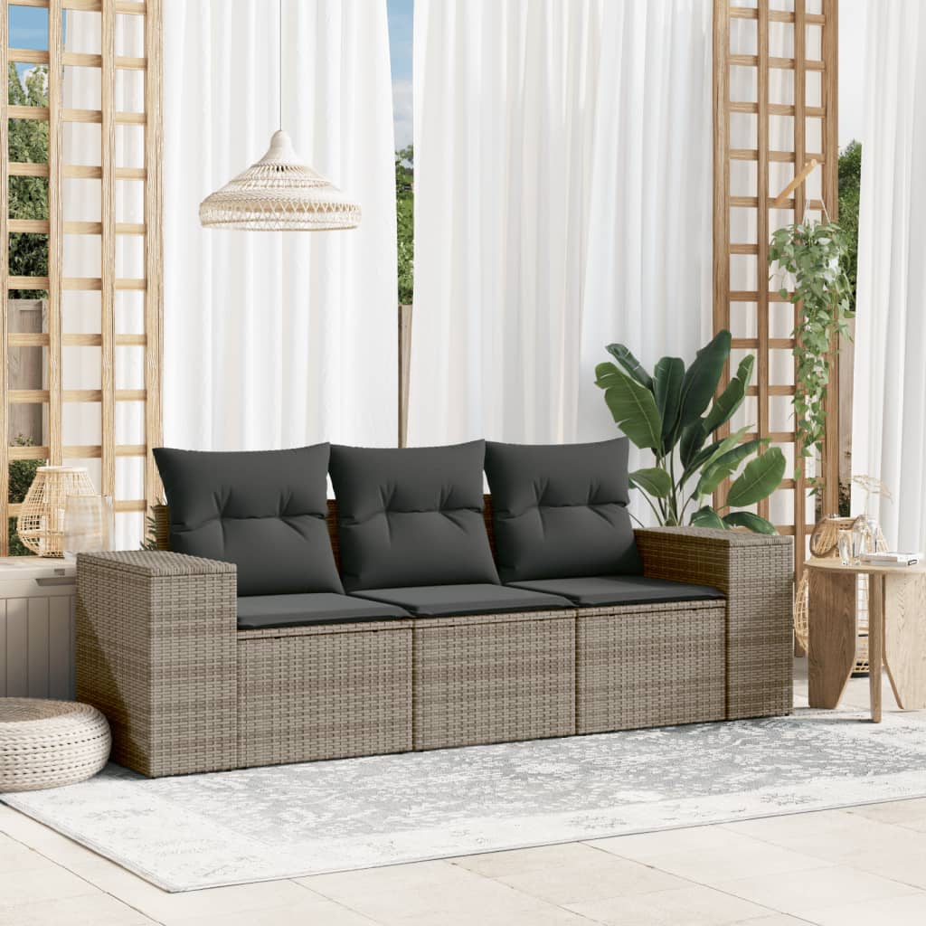 3-częściowa sofa do ogrodu, z poduszkami, szara, polirattanowa vidaXL
