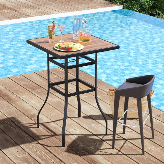 Table Ronde 60 Cm NMK HOME - Verre Trempé Transparent, Pied Acier Noir - Balcon, Terrasse, Bistrot