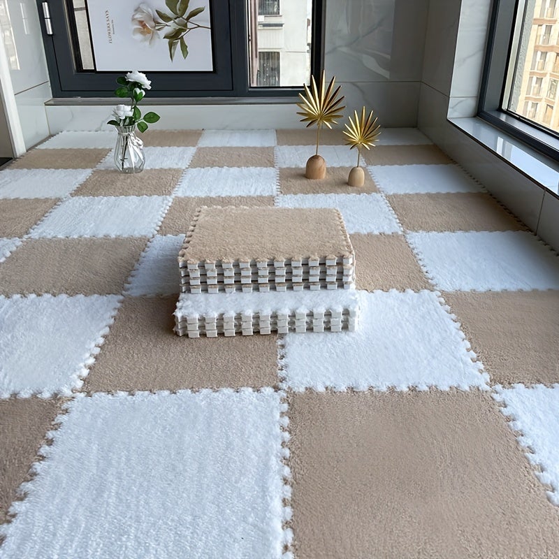 Tapis en mousse souple à poils longs, 12 pièces, tapis de protection antidérapant, carrelage de sol, tapis de jeu d'exercice, décoration de chambre - 6