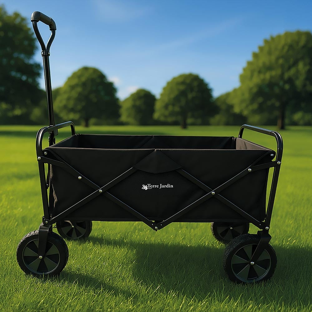 Chariot de transport pliable 90 L noir avec roues tout-terrain Ø20 cm et poignée télescopique - 6