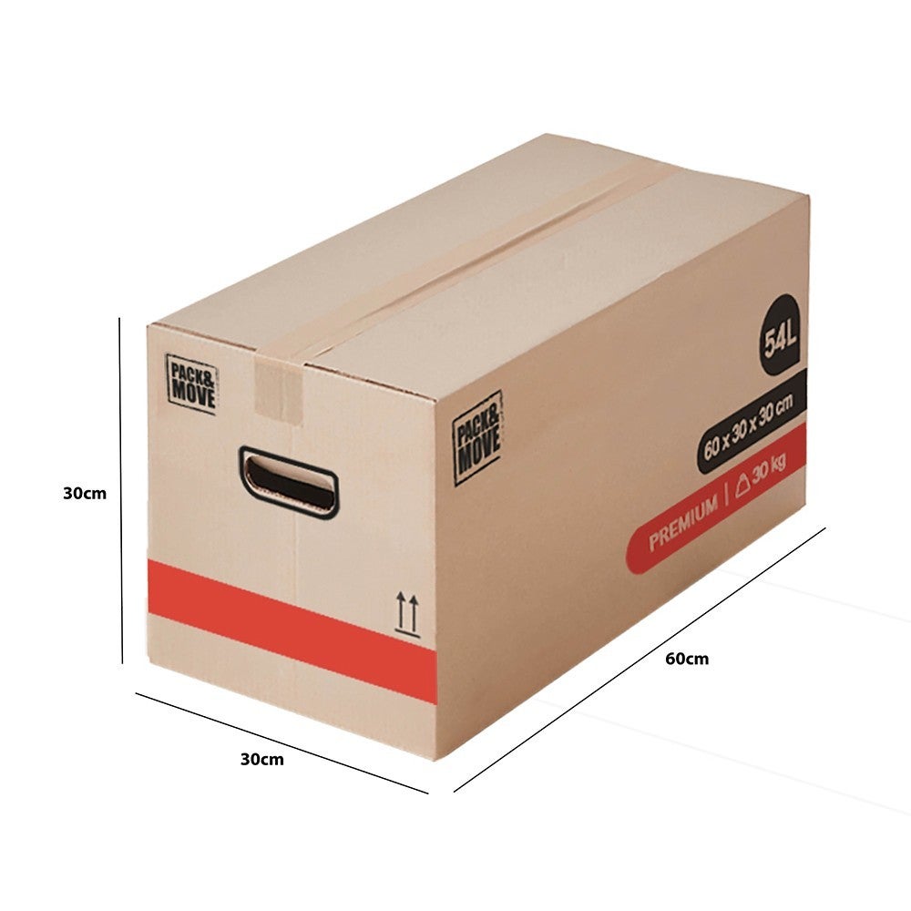 Pack and Move- Lot 20 Cartons Déménagement Premium - 60 X 30 X 30 Cm - Extrême Résistance 30KG - Réutilisable - Poignées Renforcées - 1 Adhésif Offert - 9