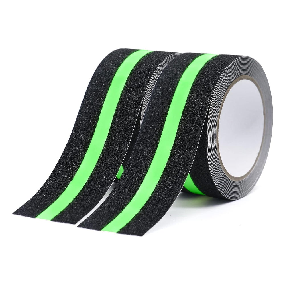 Taśma antypoślizgowa z folią świecącą w ciemności (opakowanie 2 szt.), taśma zabezpieczająca na schody, śliskie podłogi, do wewnątrz i na zewnątrz, 5