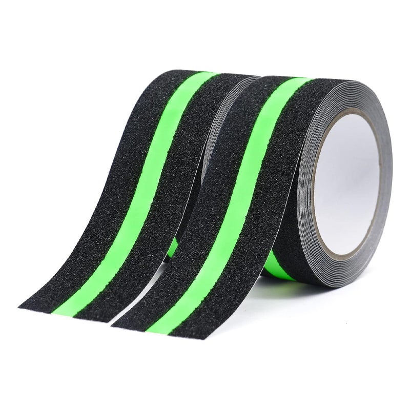 Taśma antypoślizgowa z folią świecącą w ciemności (opakowanie 2 szt.), taśma zabezpieczająca na schody, śliskie podłogi, do wewnątrz i na zewnątrz, 5