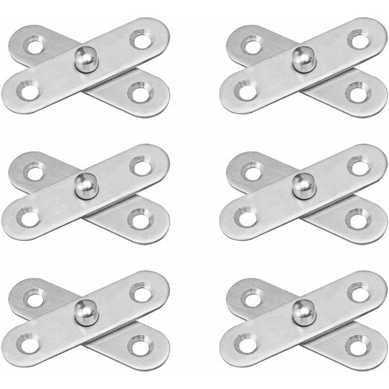 Zestaw 6 zawiasów do drzwi ze stali nierdzewnej do montażu zawiasów obrotowych 360 stopni, 57 mm x 16 mm (srebrne)