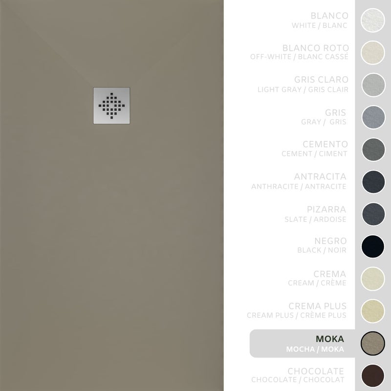 SOULHOME Brodzik prysznicowy– Żywica– Gel Coat– Gładka/Kamienna tekstura – Antypoślizgowy – Kolor Moka – 180x100- Niski 3 cm– Standard