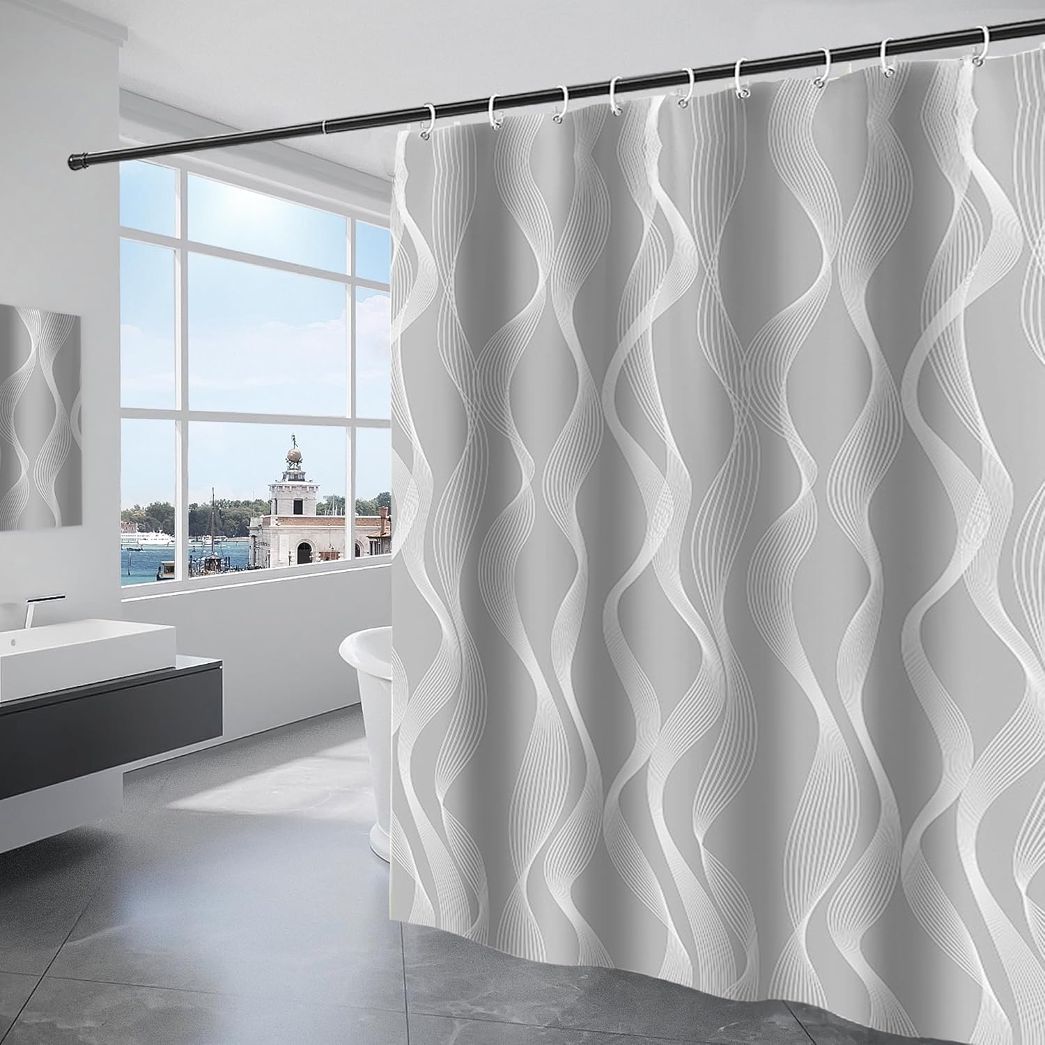 Perdea de duș impermeabilă, material textil din poliester lavabil la mașină, perdea pentru cadă de baie cu 12 cârlige, 240 x 200 cm