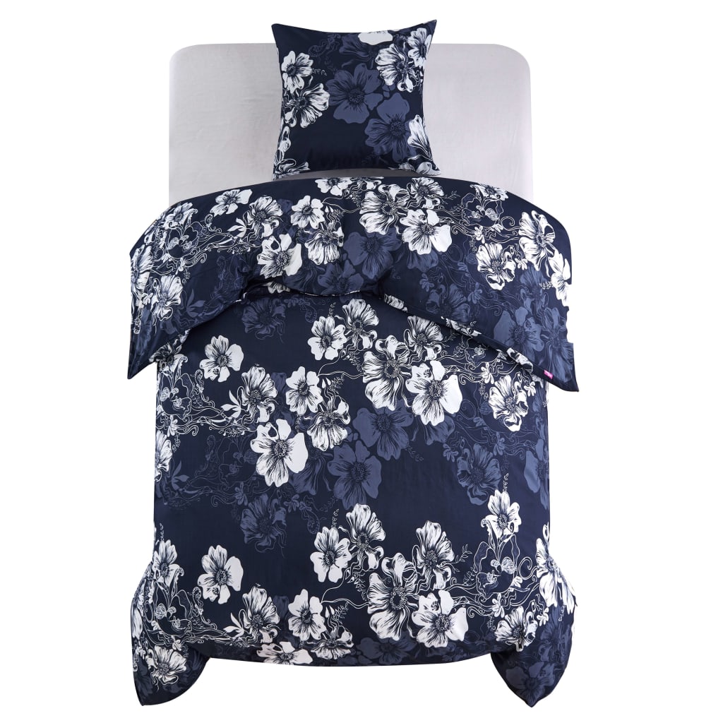 Maison exclusive - set funda edredón estampado floral azul marino 140x220/60x70 cm