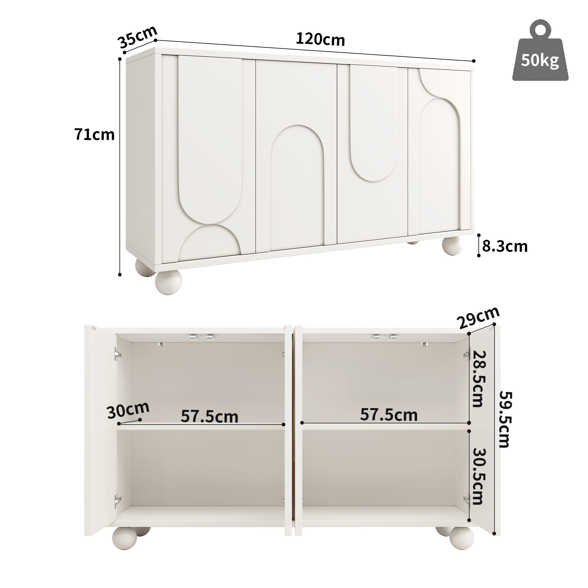 Nice Buffet Layout Buffet blanc avec plateau réglable, grand espace de rangement et ...
