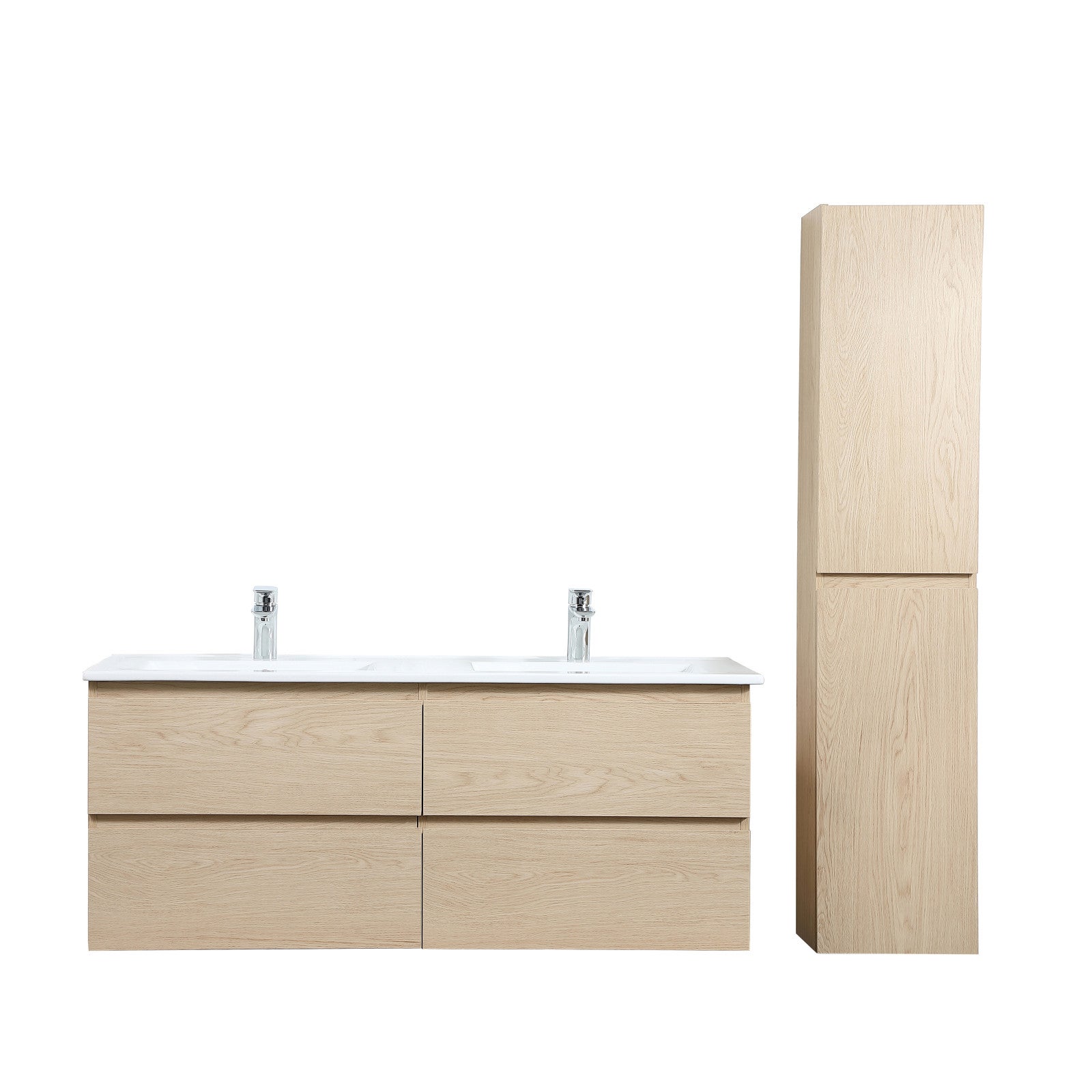 Meuble double vasque 120cm avec plan céramique SORRENTO Décor chêne + colonne - 2