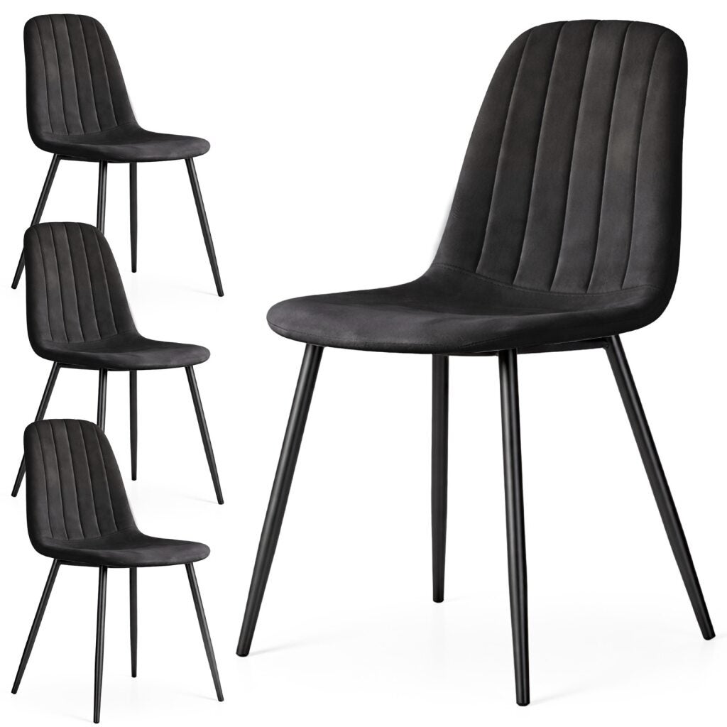 4x Welurowe krzesło tapicerowane pikowane Czarne LUMO Czarne nogi