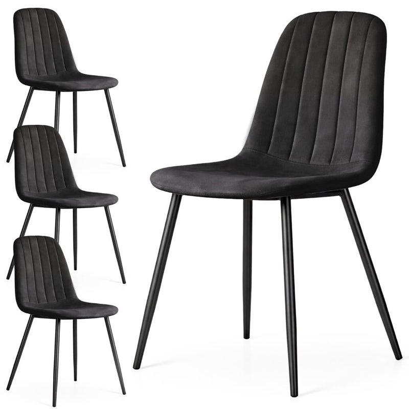 4x Welurowe krzesło tapicerowane pikowane Czarne LUMO Czarne nogi