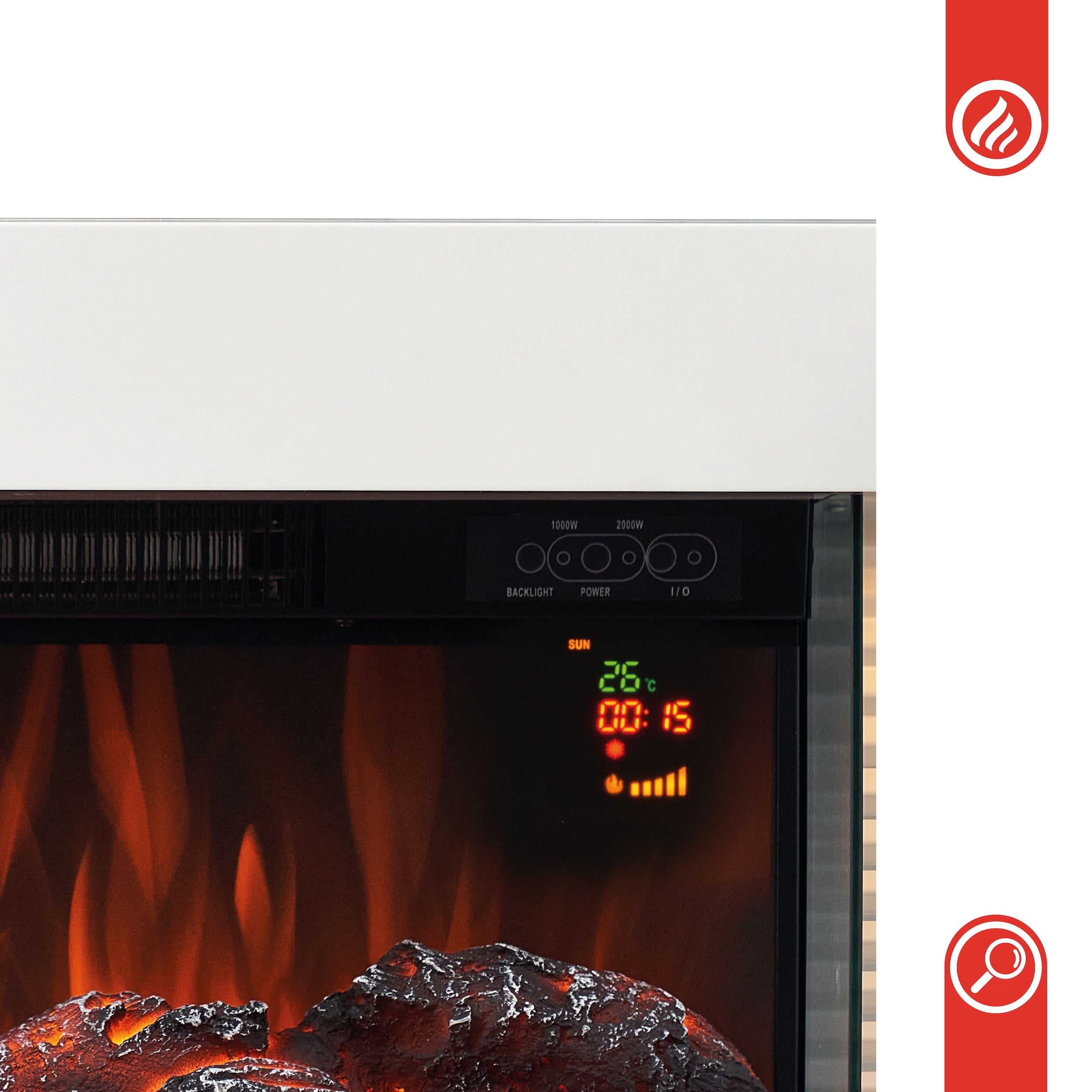 KAMINIO Cheminée Électrique LIZ - Cheminée Murale avec Chauffage, Effet de flamme 3D, Lumière d'ambiance LED, Télécommande - Blanc - 9