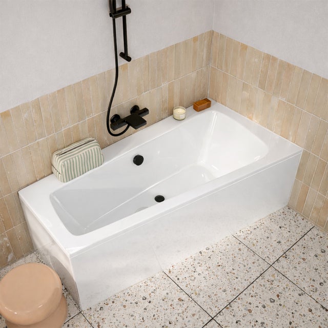Pack Baignoire Asymétrique Gauche 160x85x54 cm avec Tablier recoupable - Blanc Brillant - MARINA