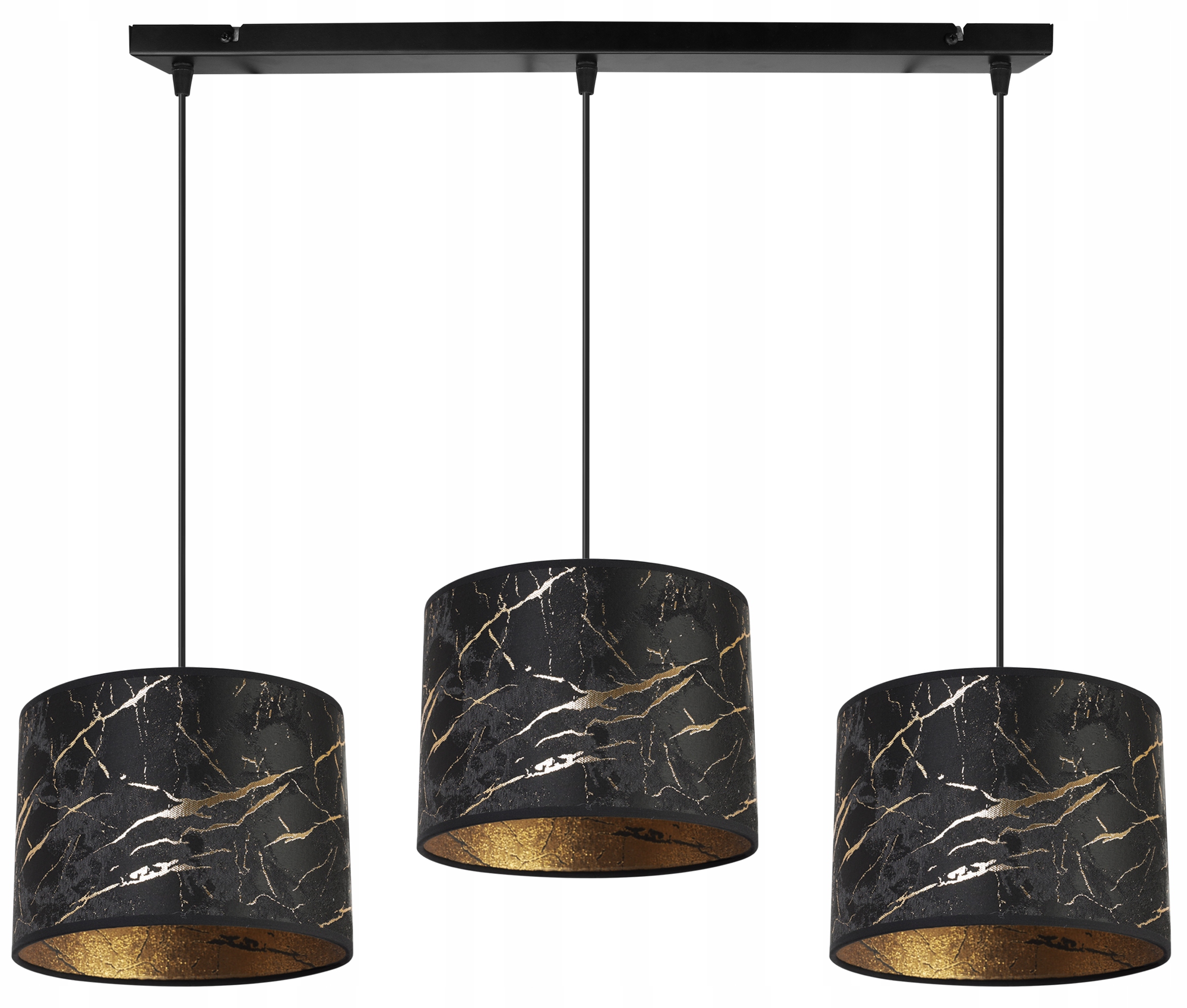 Lampa sufitowa wisząca glam Werona 3xE27 klosz owalny wzorzysty czarny/złoty Light Home LH