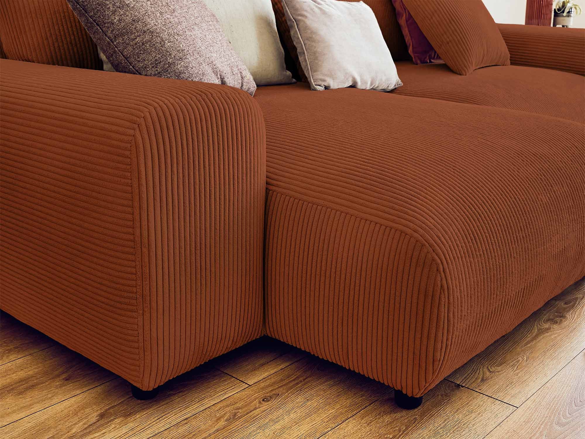 Canapé d'angle réversible 4 places en velours côtelé terracotta - GARANCE - Best Mobilier - 2