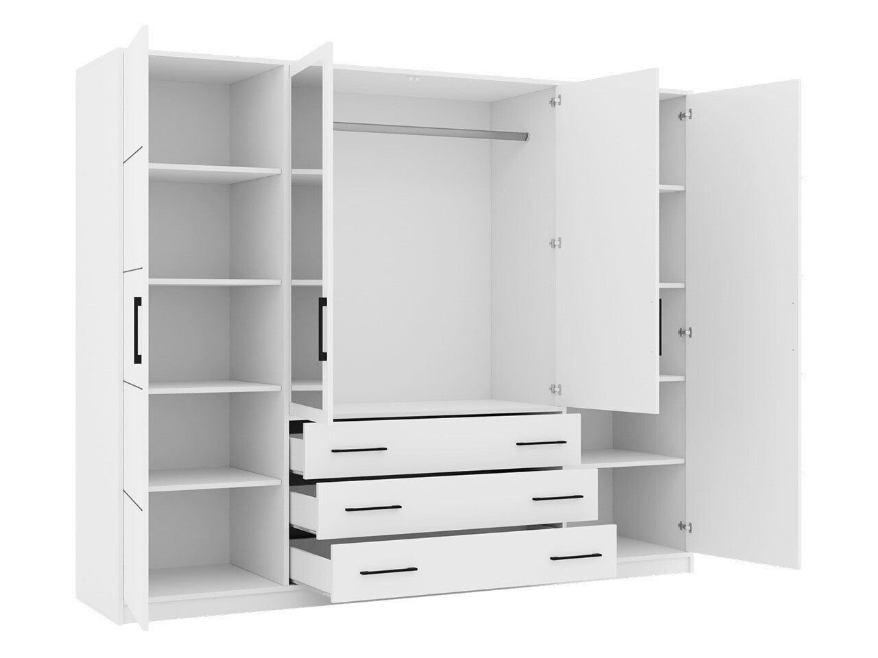 Armadio Dortivu 112, Bianco, 200x196x58cm, Porte armadi: Battenti, Numero di ripiani: 8.00 - 3