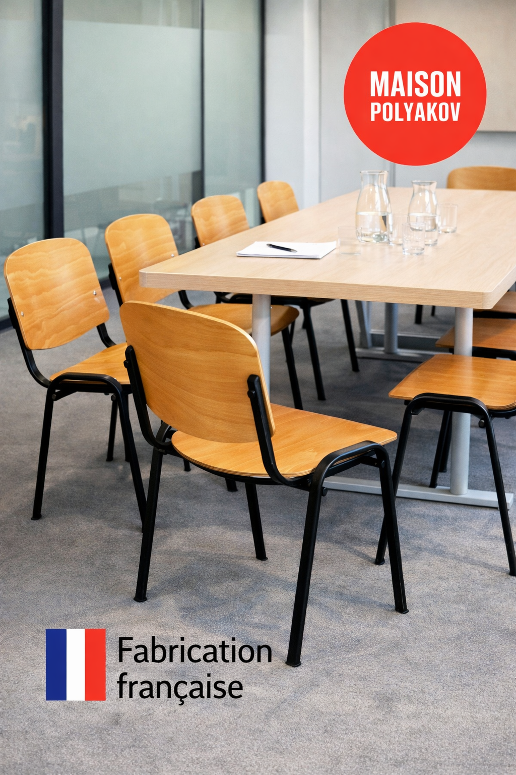 Chaise visiteur en bois clair et métal noir – Fabrication française – Pour Salle d’attente et réunion – Villeneuve - 2
