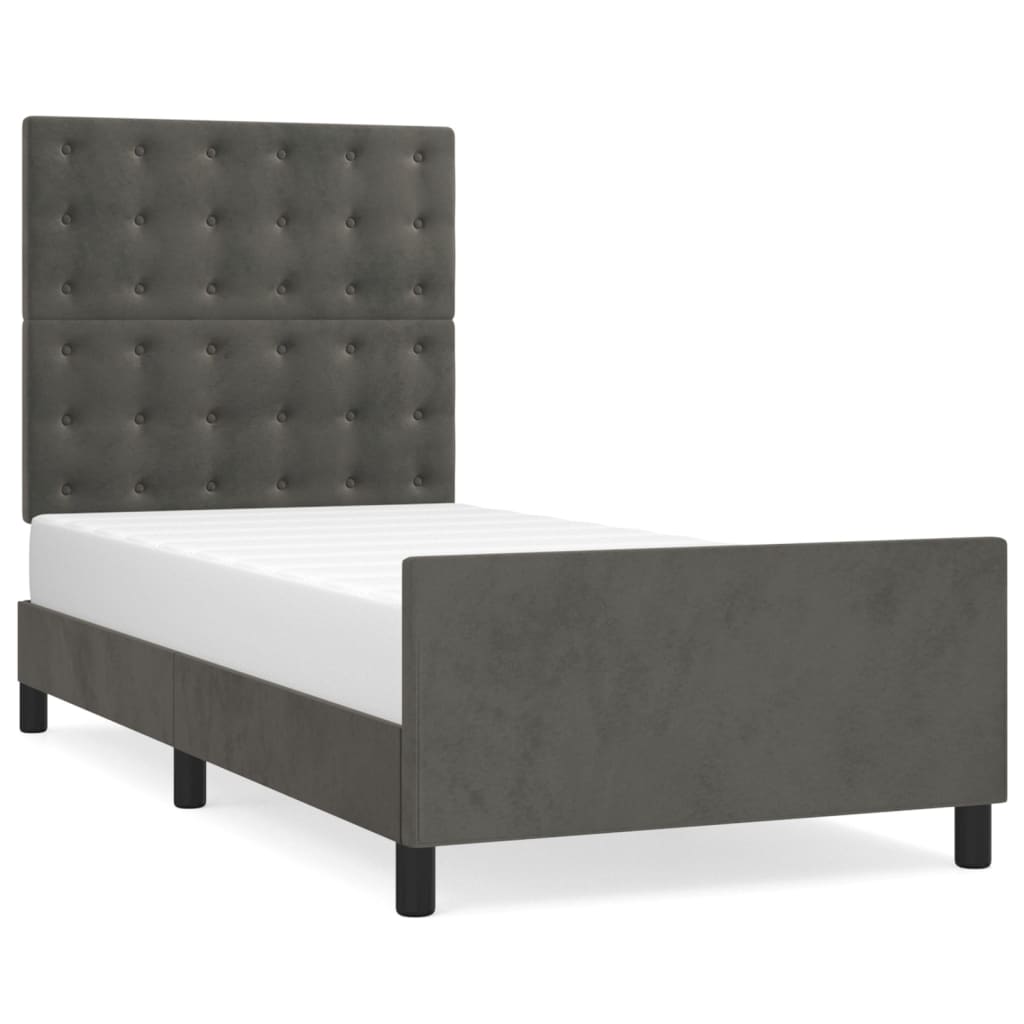 Cadre de lit sans matelas gris foncé 100x200 cm velours - 2