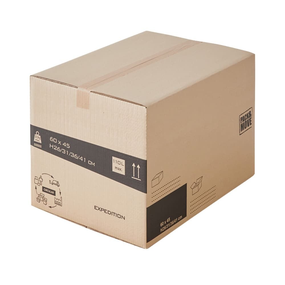 Lot de 30 boites cartons à hauteur variable - 110L, charge max 20kg - Déménagement ou expédition - made in France + 2 adhésifs offerts - 4