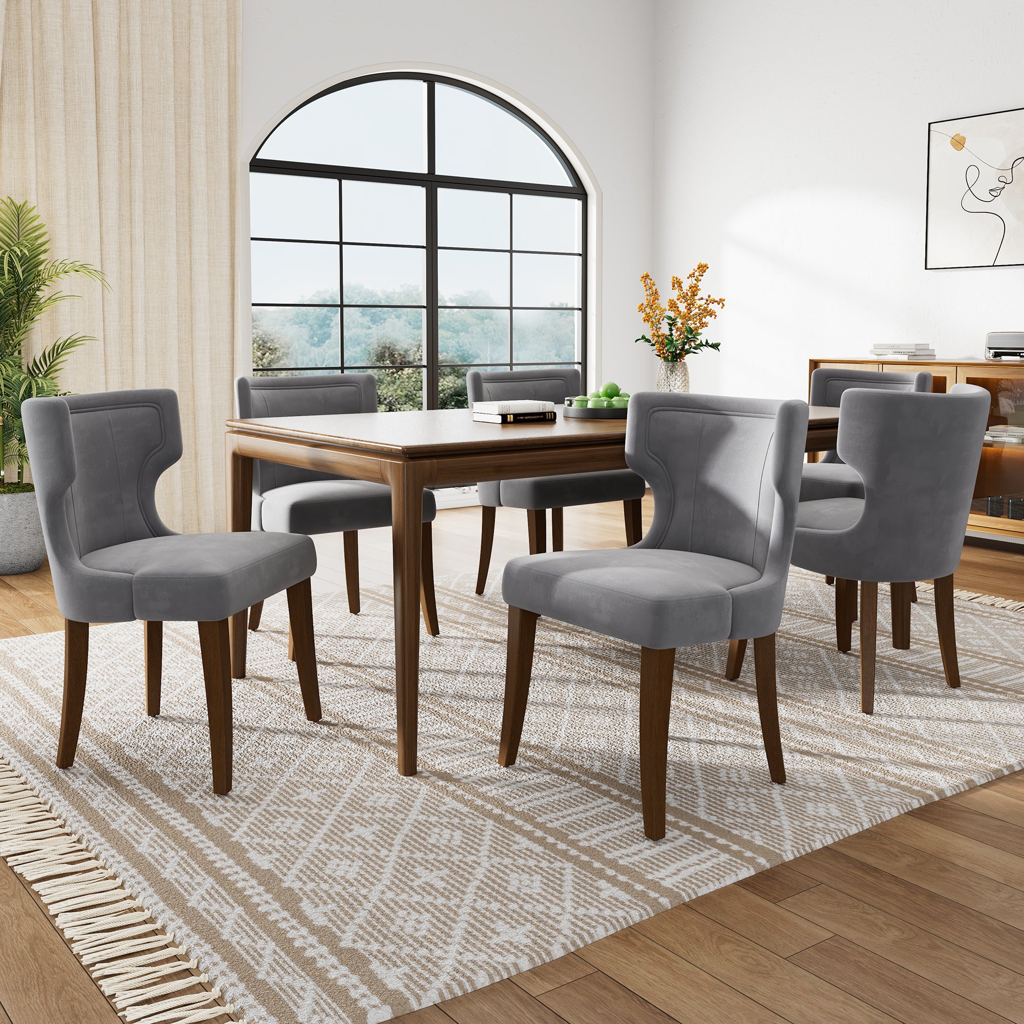 Set sedie da pranzo in velluto con gambe in legno massello