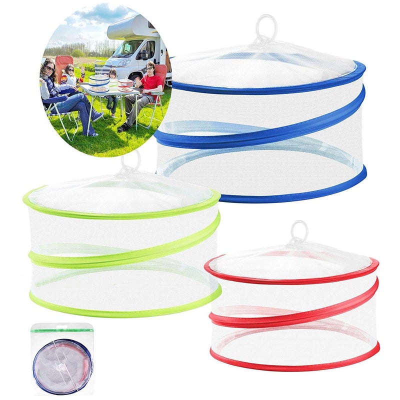 3x rozkładane siatkowe osłony na żywność, składane osłony na żywność w trzech rozmiarach, kolorowe osłony na żywność na pikniki i grille