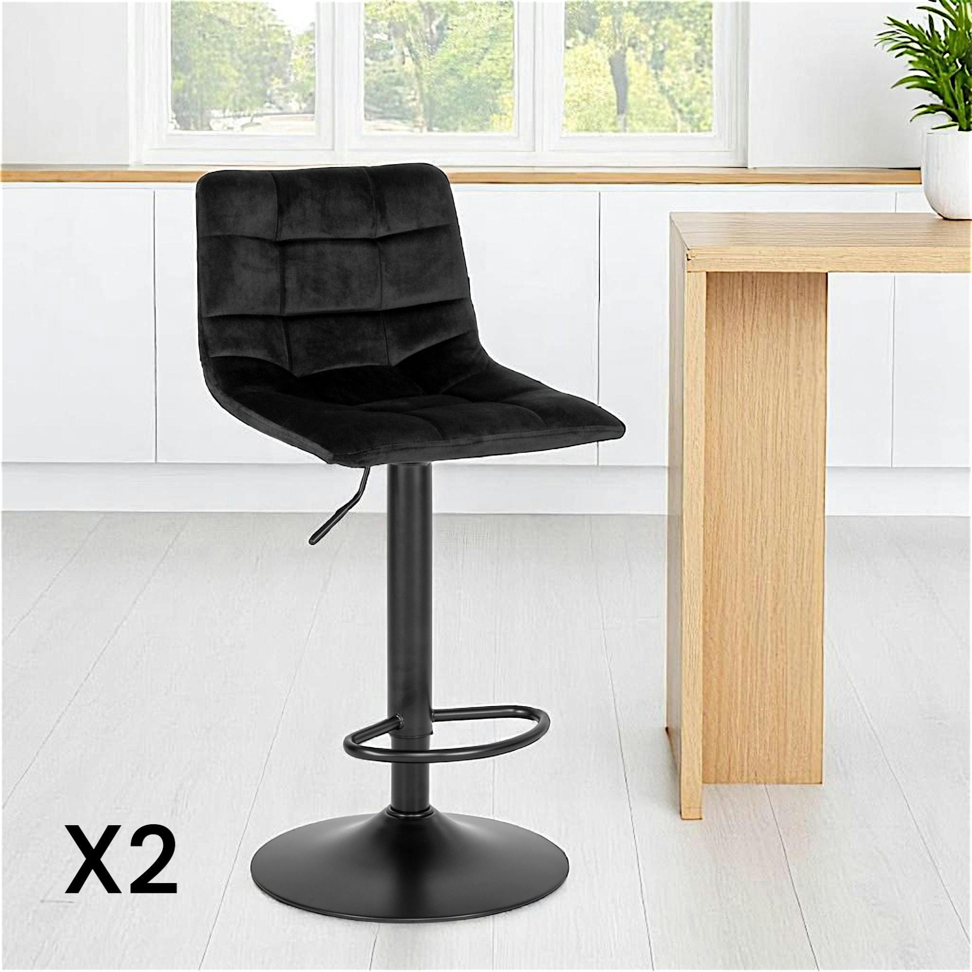 Tabouret De Bar Réglable En Hauteur Avec Dossier - Velours Noir, Pivotant 360°, Capacité 150 Kg