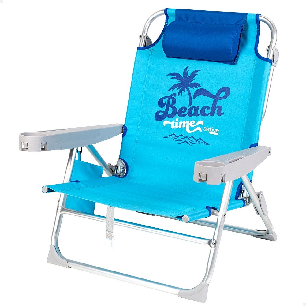 Silla de playa y tumbona baja 5 posiciones azul c/cojín y bolso extraíble aktive