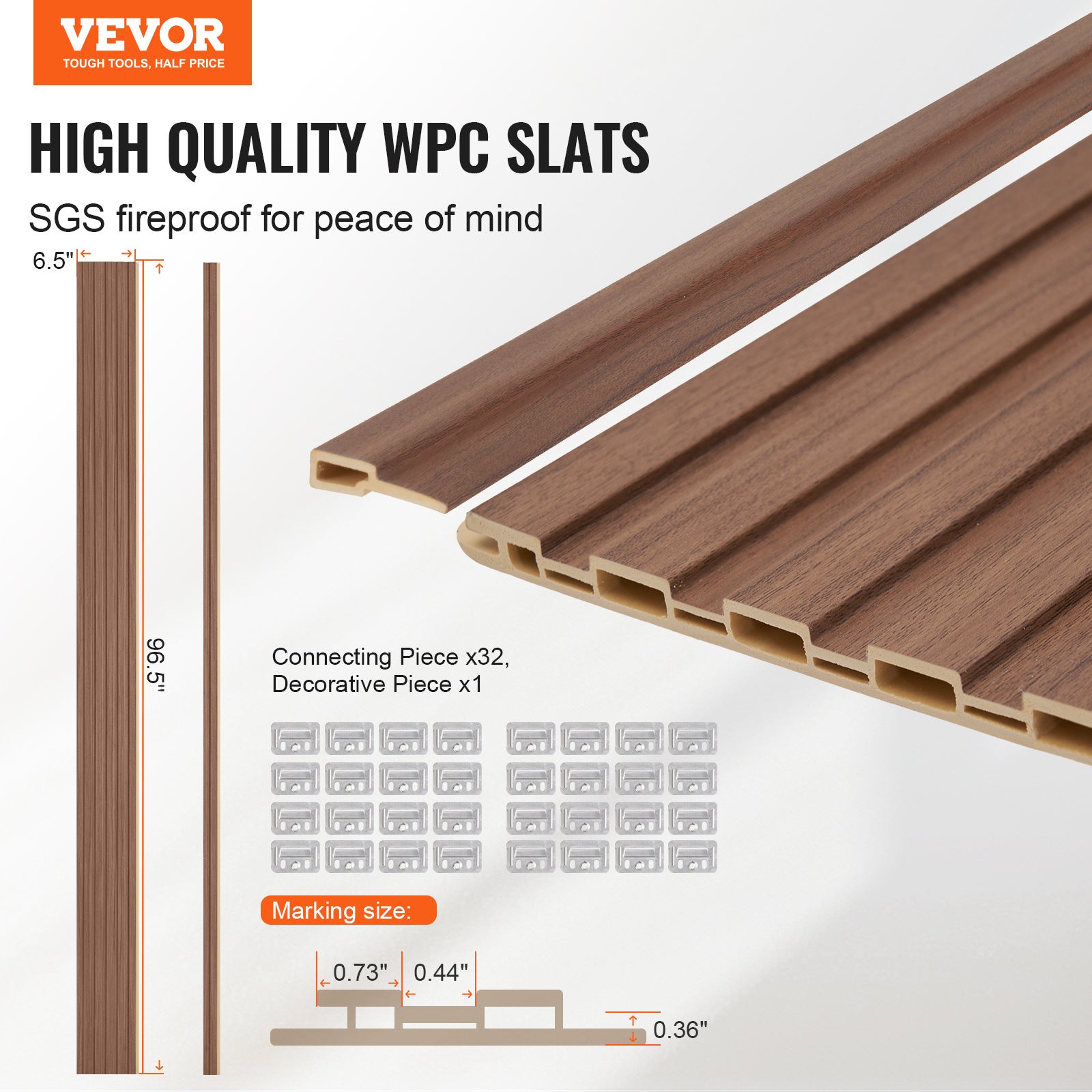 Panneau Mural Acoustique WPC VEVOR 2450x166 mm,Lot de 8,Effet Faux Bois,Réduction Bruit,Décoration Moderne,Chêne Gris - 2