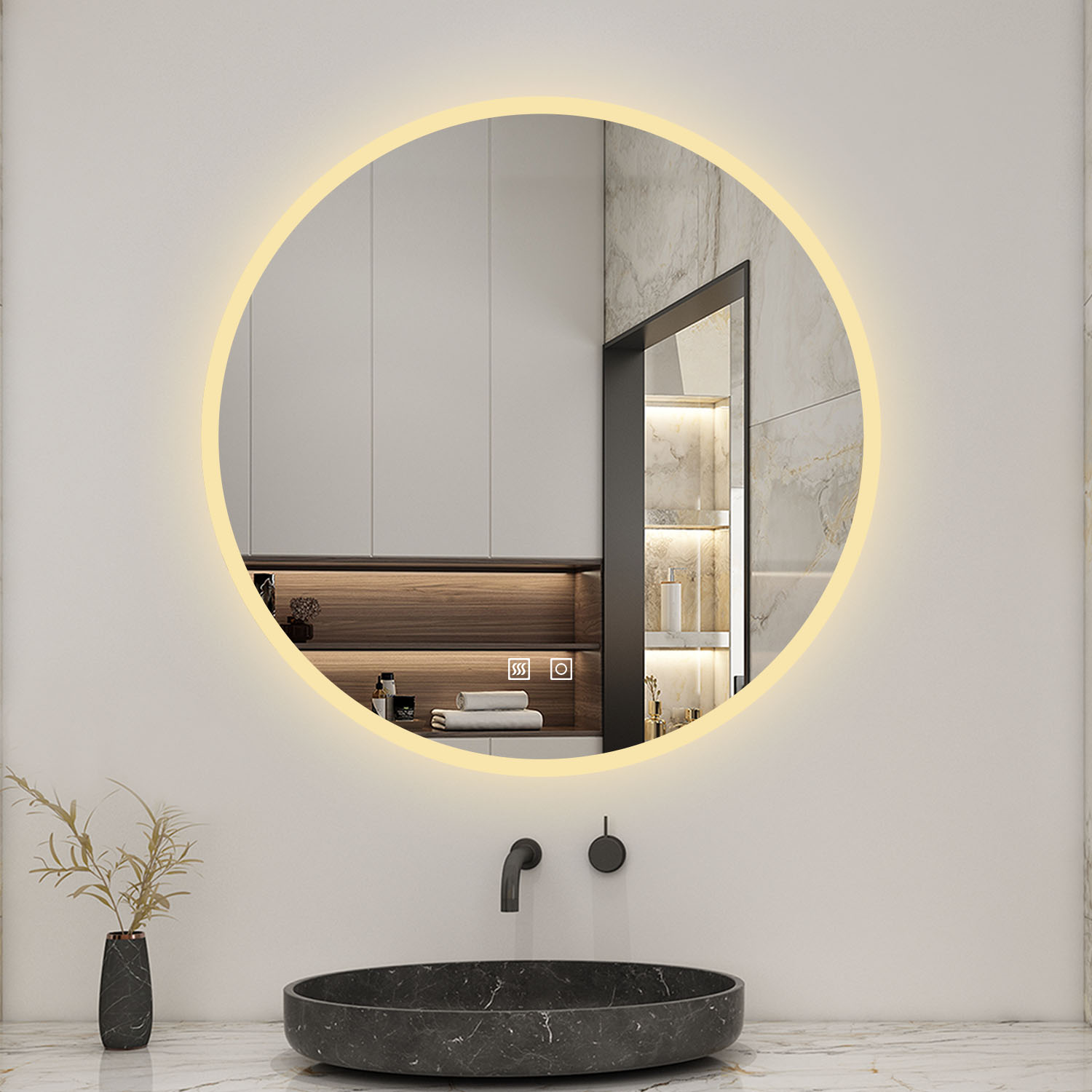 Keonjinn Specchio Rotondo A LED Con Luce Dimmerabile – 28 Cm, Oro, 3 Temperature, Antiappannamento