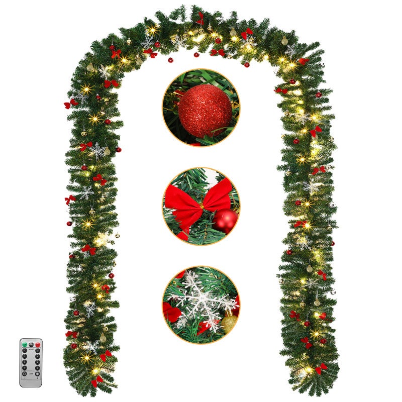 Guirlanda de Natal Guirlanda de Natal Artificial para Decoração de Porta de Lareira 5 m decorada com 100 LEDs com ornamentação com controlos remotos - 9