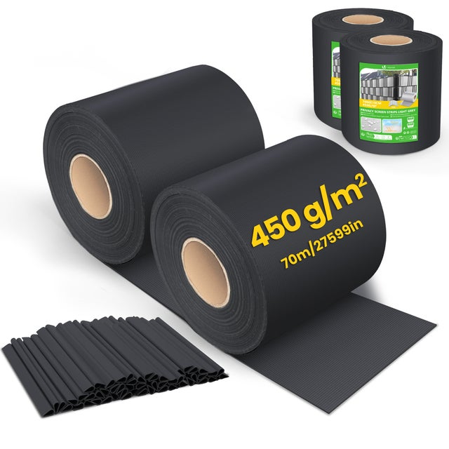 Brise vue occultant PVC 450g/m2 19cm x 140m Noir VOUNOT®