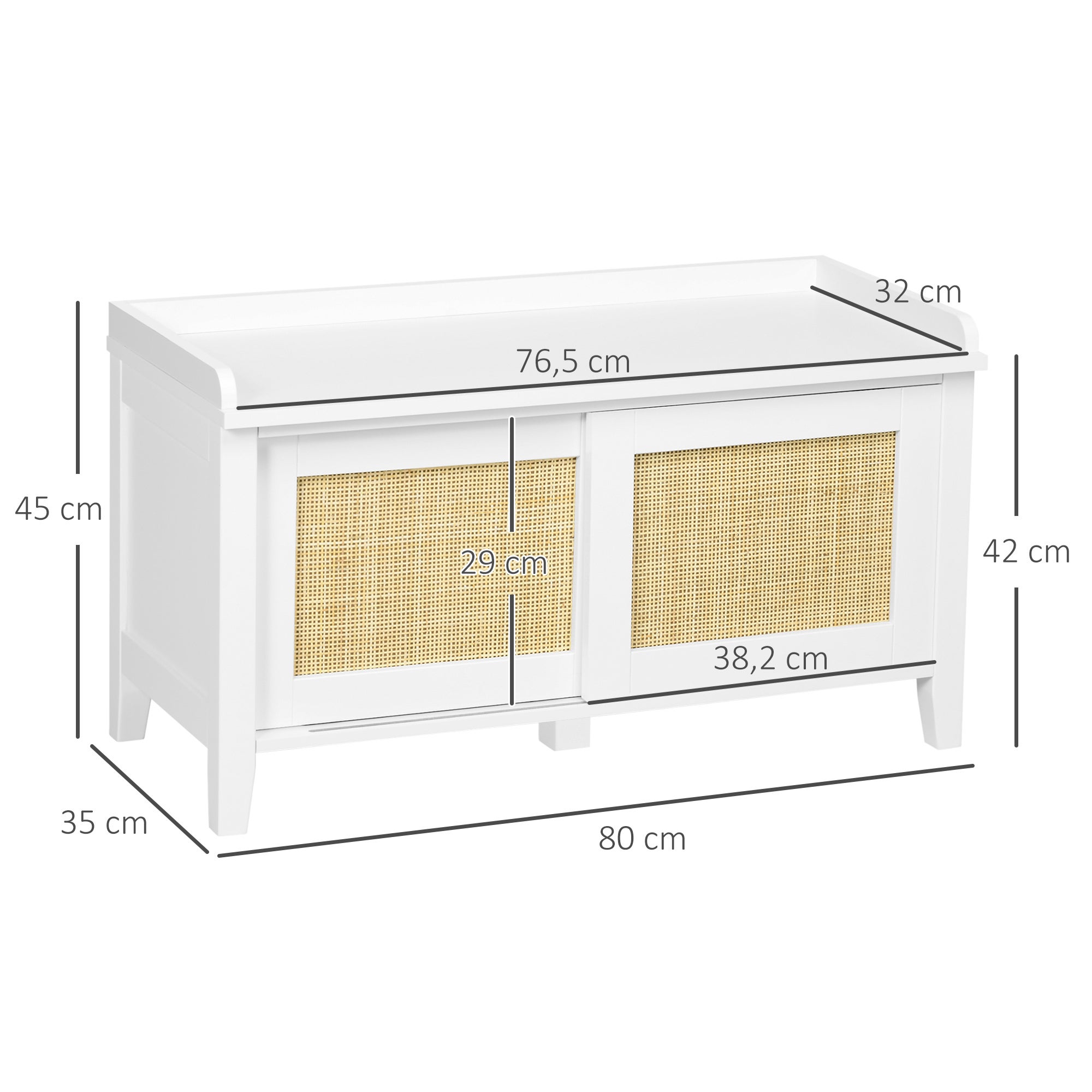 Banc à chaussures HOMCOM MDF, blanc Rotin 80x35x45 cm 837-375V80WT - 3