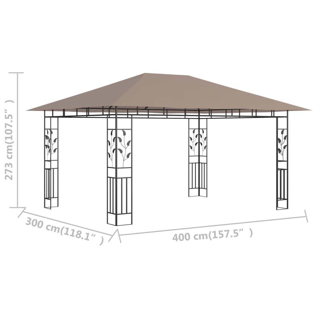 Tonnelle de jardin avec moustiquaire 4x3x2,73 m Taupe 180 g/m² CFW842282 - 6