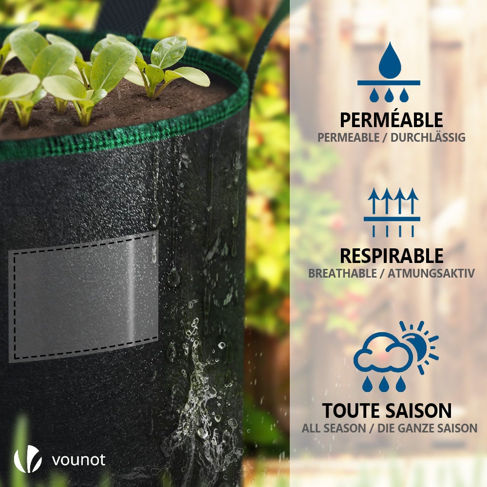 Lot de 5 sacs de plantation non tisse 30L avec poignee Noir VOUNOT® - 4