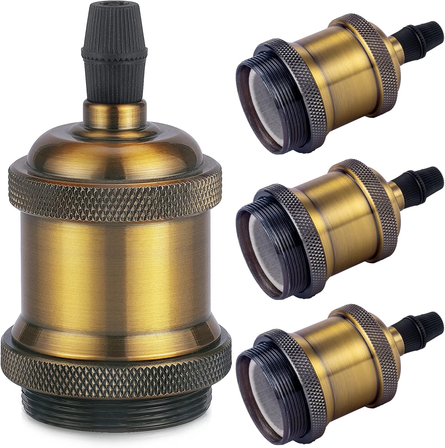 Oprawka lampy E27 w stylu vintage, retro lampa wisząca Edison, adapter z solidnej ceramiki, 4 sztuki mosiężnych oprawek w stylu vintage
