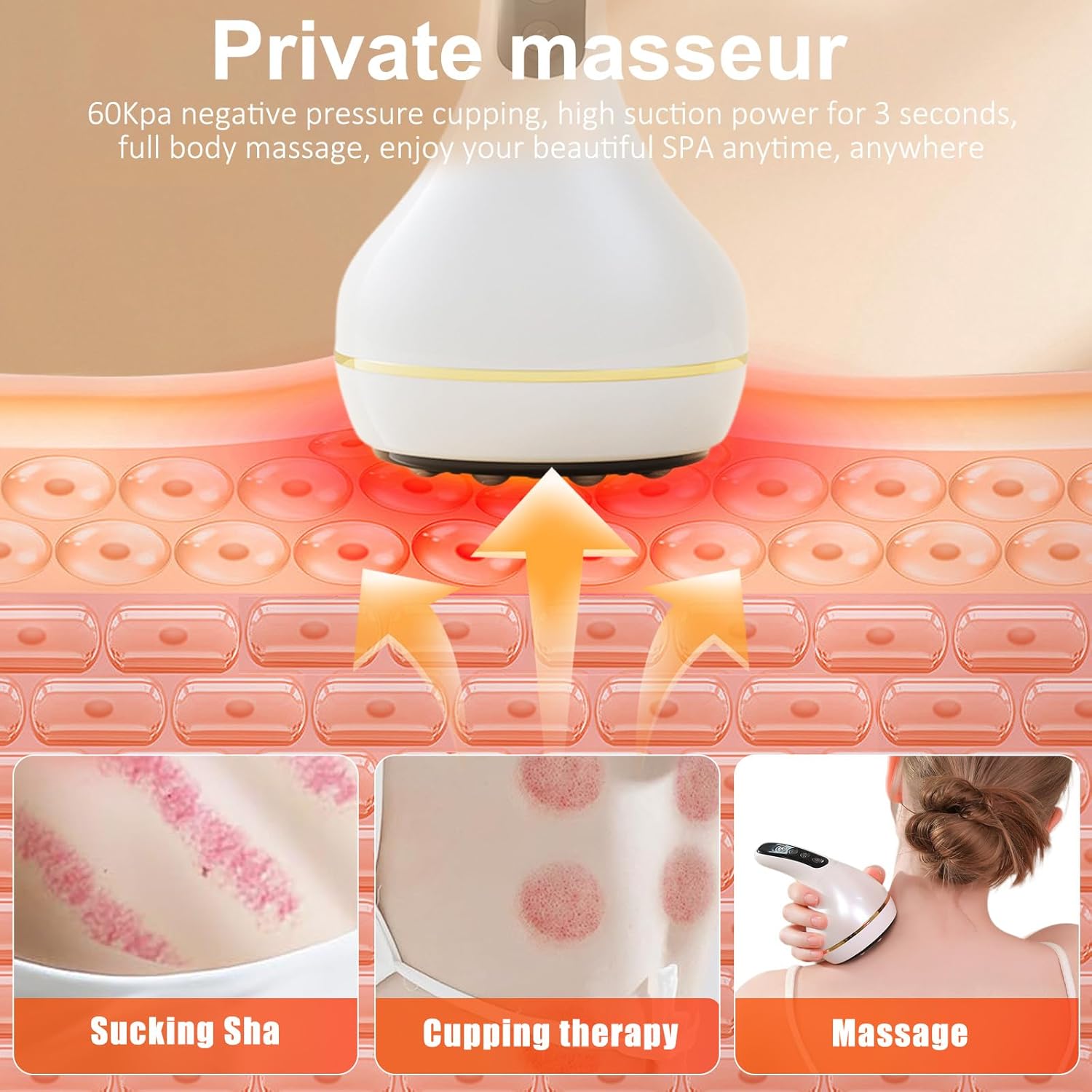 Massageador anticelulite, aparelho de massagem elétrico com ventosas, com 6 cabeças de sucção, infravermelho e calor, 9 níveis e 2 modos, para massa - 5