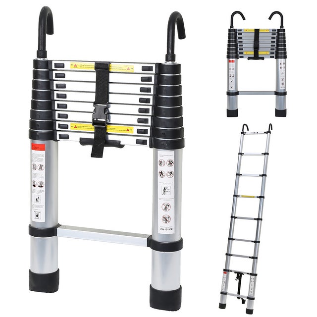 Scala Telescopica Con Gancio Scaletta In Alluminio Argento 2,6m