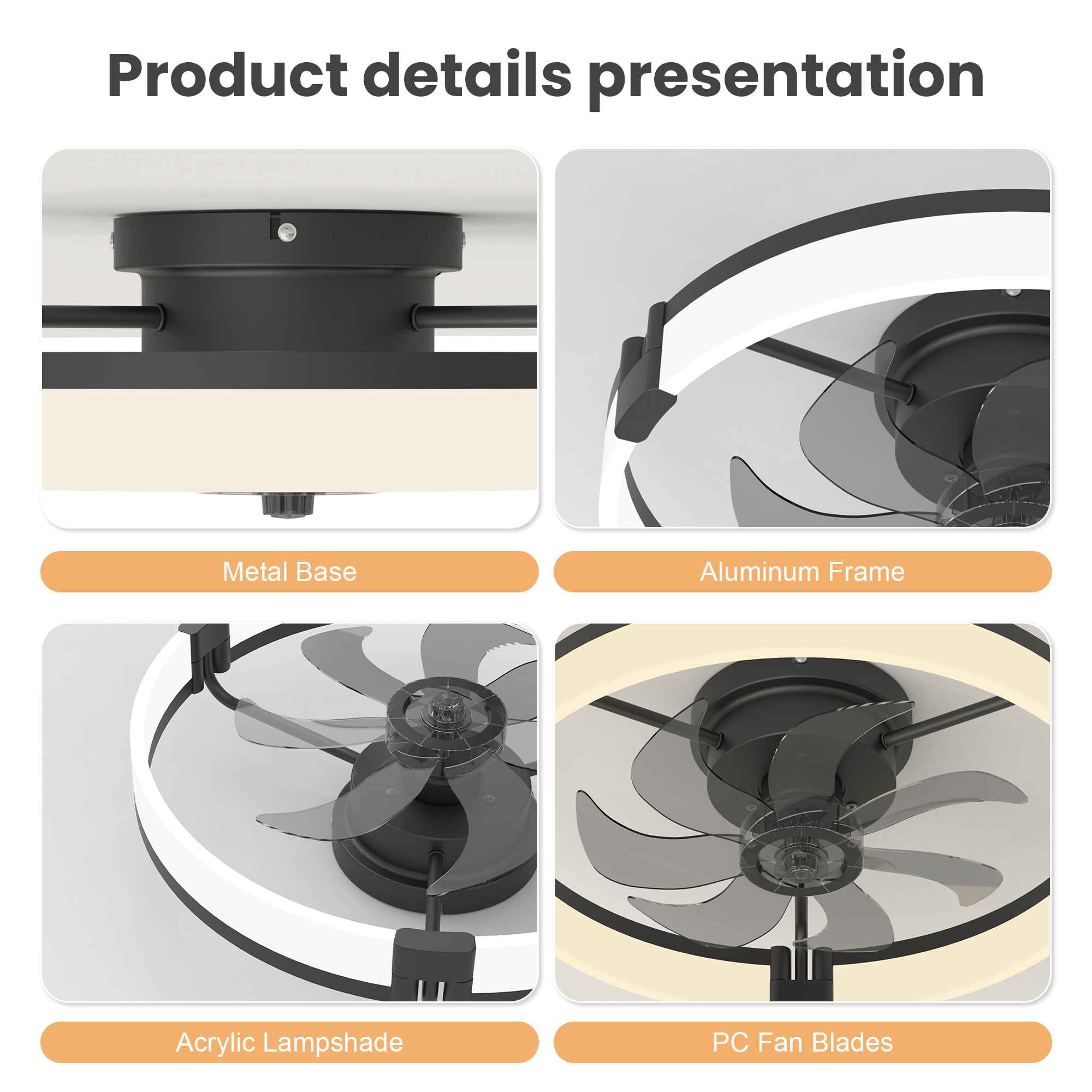 Ventilateur de plafond LED 50cm avec télécommande & APP, 6 vitesses, dimmable 3000-6500K, silencieux 30dB, chambre salon - 5