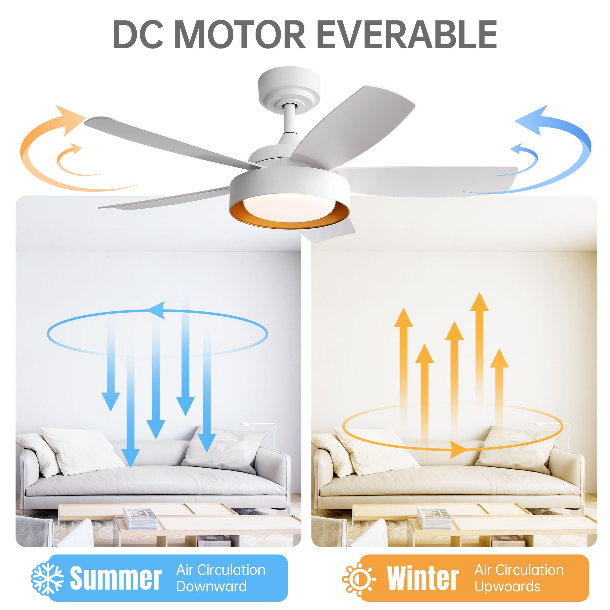 Ventilatore Da Soffitto Con Luci LED 42 Pollici - Acciaio Inossidabile, Telecomando, 5 Velocità, 3 Temperature Colore, Silenzioso, Per Interni/Esterni