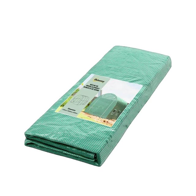 Bâche de rechange pour serre de jardin tunnel - Outsunny - 6 m² - 6 fenêtres + porte enroulable zippée - PE - 3 x 2 x 2 m - vert