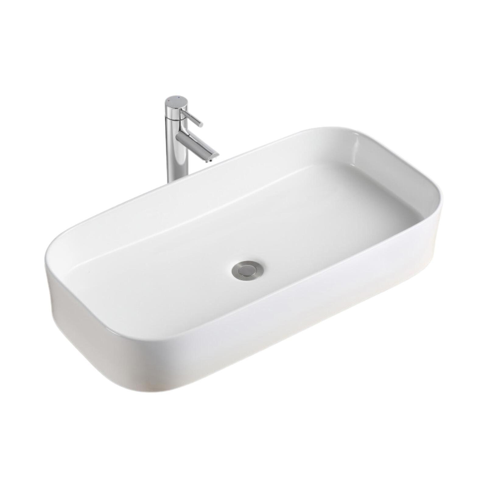 Vasque à Poser Moderne En Céramique Blanc - 585 X 375 X 145 Mm - Garniture Vidage Ø45 Mm - Neuf