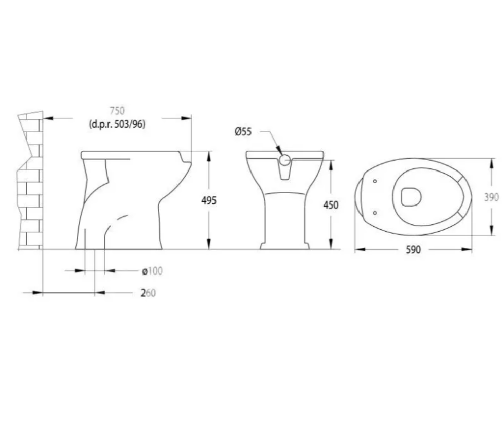 Sanita de cerâmica de 49 cm de altura para pessoas com deficiência com abertura frontal Idral Easy 10200-10210 - Terra - 2