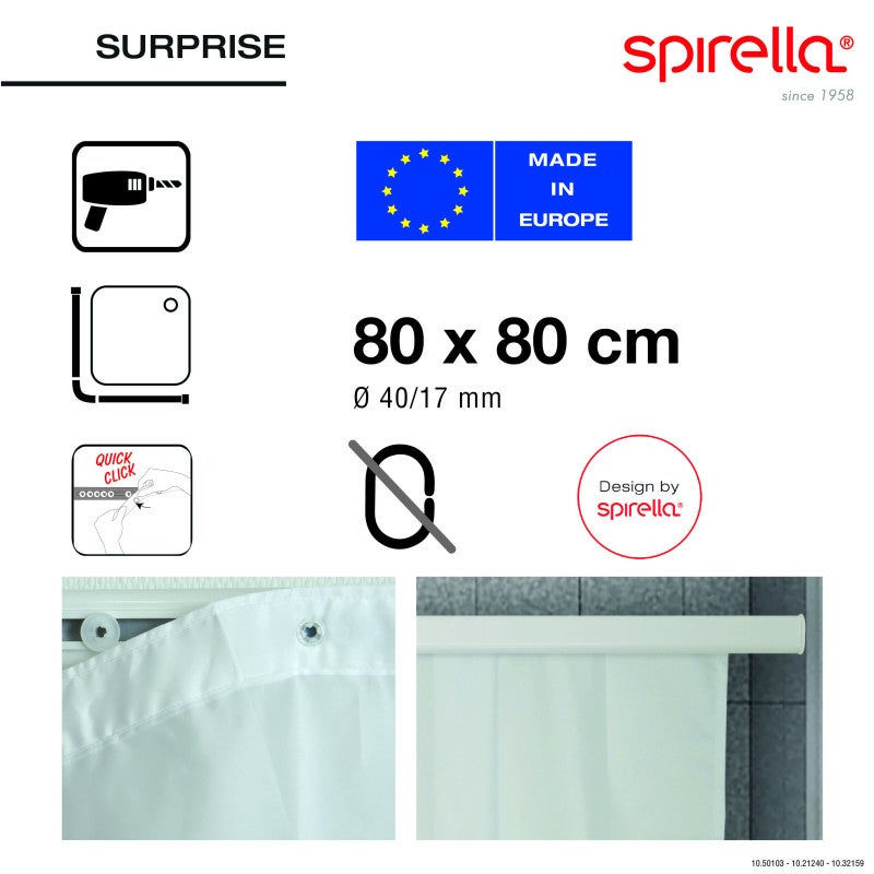 Spirella - Barre tringle pour rideau de douche d'angle à fixer en Alu SURPRISE 80x80cm Blanc Spirella